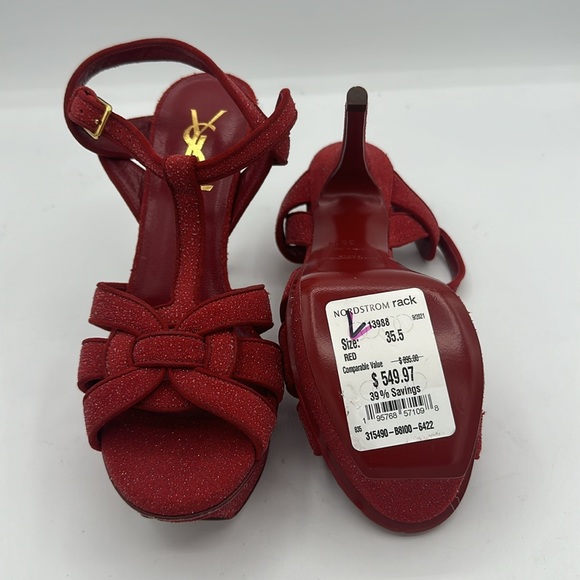 Yves Saint Laurent YSL Tribute 75 Red Glitter Sandals Size 35.5 EU / 5.5 US NWOB - Picture 6 of 10